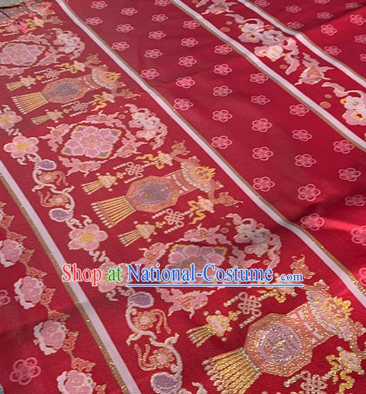 Asian Chinese Traditional Lantern Pattern Satin Drapery Ming Dynasty Wine Red Tapestry Fabric Hanfu Dress Jacquard Brocade