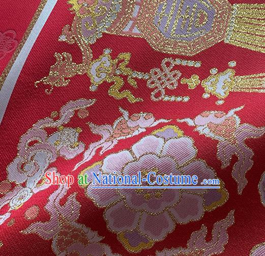 Asian Chinese Traditional Lantern Pattern Satin Drapery Ming Dynasty Wine Red Tapestry Fabric Hanfu Dress Jacquard Brocade