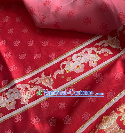 Asian Chinese Traditional Lantern Pattern Satin Drapery Ming Dynasty Wine Red Tapestry Fabric Hanfu Dress Jacquard Brocade