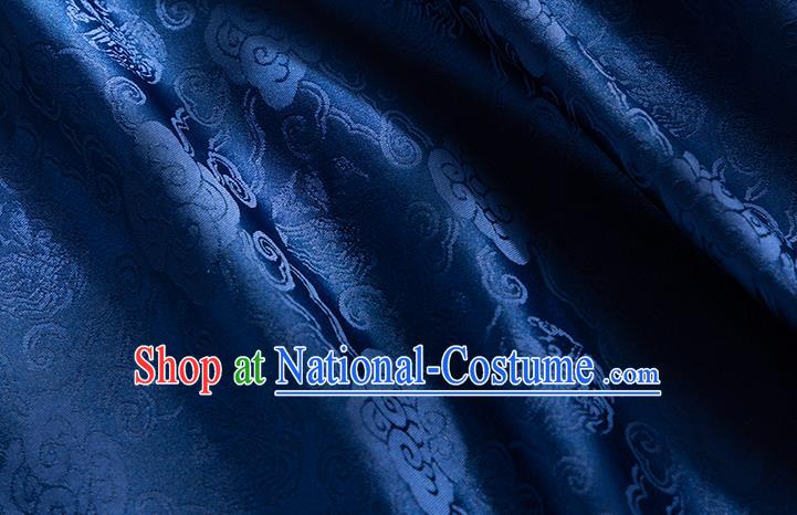 Asian Chinese Hanfu Dress Zhuanghua Satin Jacquard Drapery Ming Dynasty Deep Blue Tapestry Fabric Traditional Phoenix Pattern Brocade