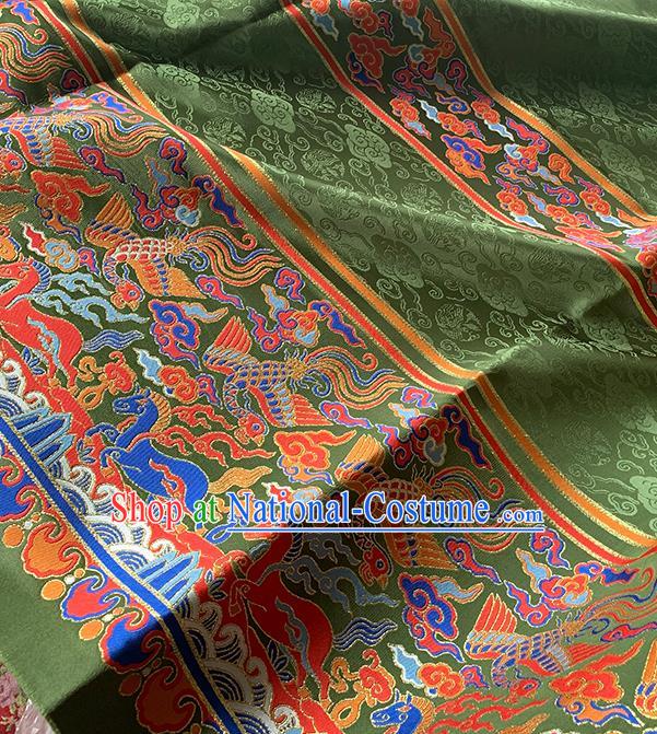 Asian Chinese Traditional Phoenix Pattern Green Brocade Hanfu Dress Zhuanghua Satin Jacquard Drapery Ming Dynasty Tapestry Fabric