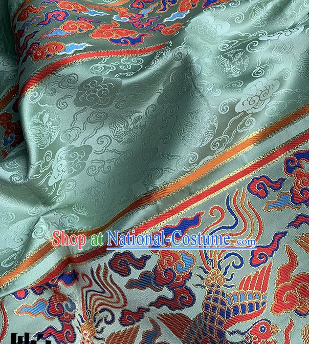 Asian Chinese Ming Dynasty Tapestry Fabric Traditional Phoenix Pattern Light Green Brocade Hanfu Dress Zhuanghua Satin Jacquard Drapery