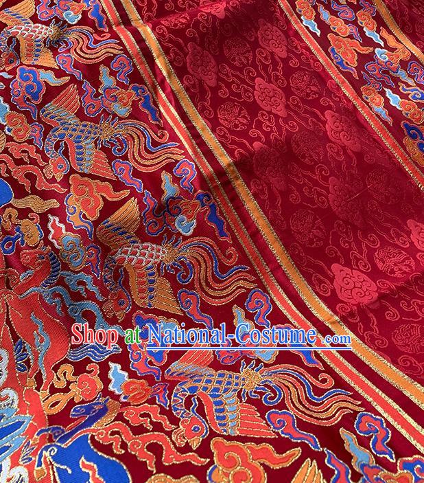 Asian Chinese Jacquard Drapery Ming Dynasty Tapestry Fabric Traditional Phoenix Pattern Red Brocade Hanfu Dress Zhuanghua Satin