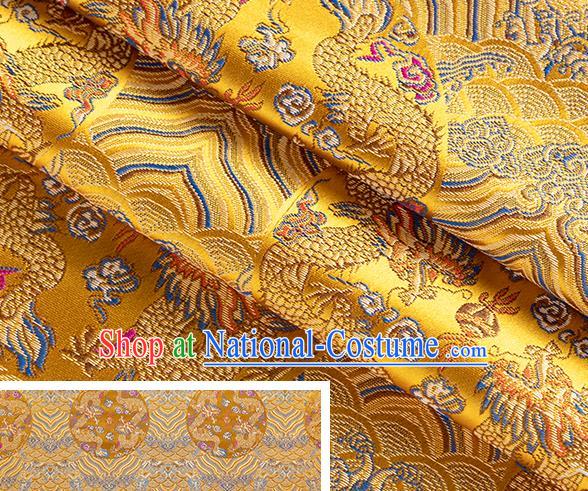 China Jacquard Yellow Brocade Material Classical Cheongsam Tapestry Tang Suit Satin Damask Traditional Wave Dragon Pattern Silk Fabric