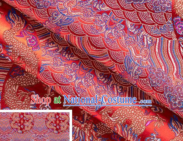 China Classical Cheongsam Tapestry Tang Suit Satin Damask Traditional Wave Dragon Pattern Silk Fabric Jacquard Red Brocade Material