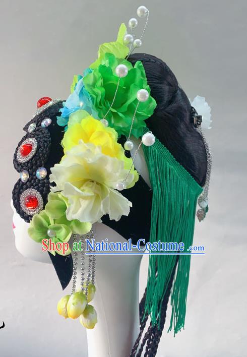 Chinese Peking Opera Diva Wigs Headwear Woman Stage Performance Hairpieces Classical Dance Hair Accessories