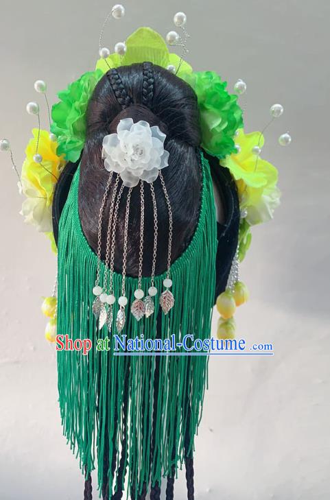 Chinese Peking Opera Diva Wigs Headwear Woman Stage Performance Hairpieces Classical Dance Hair Accessories