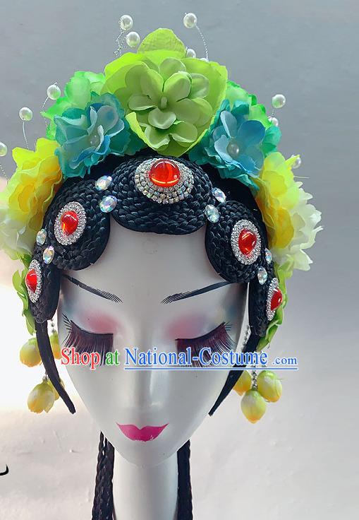 Chinese Peking Opera Diva Wigs Headwear Woman Stage Performance Hairpieces Classical Dance Hair Accessories