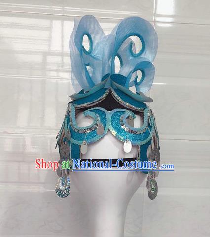 China Minority Peacock Dance Headpiece Yunnan Ethnic Woman Performance Blue Hair Crown Dai Nationality Dance Headwear