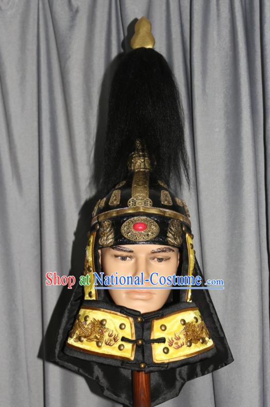 Chinese Ancient Emperor Headwear Qing Dynasty Manchu General Hat Traditional Marshal Helmet Headdress