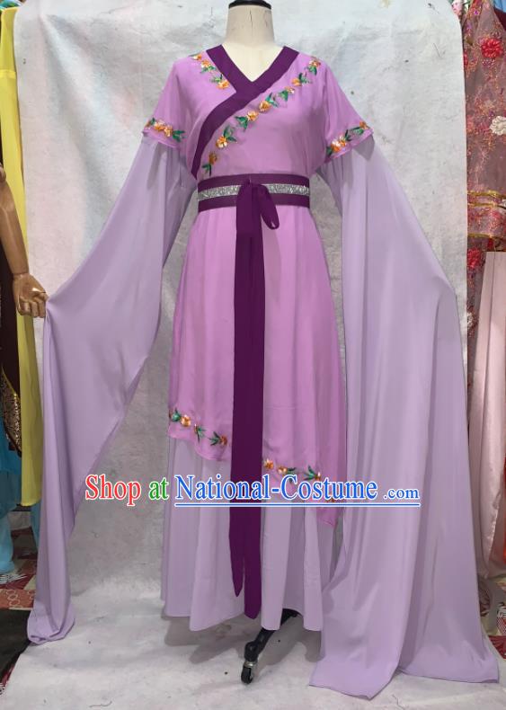 China Huangmei Opera Servant Girl Purple Dress Apparels Beijing Opera Actress Clothing Ancient Country Woman Garment Costumes