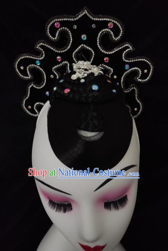 Chinese Woman Solo Dance Hair Accessories Stage Performance Hairpieces Classical Dance Headdress Folk Dance Wigs Chignon