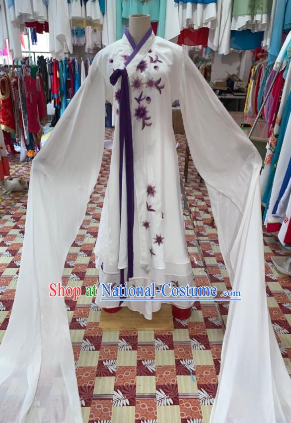 China Ancient Flower Fairy Garment Costumes Shaoxing Opera Actress White Water Sleeve Dress Outfits Traditional Peking Opera Hua Tan Clothing