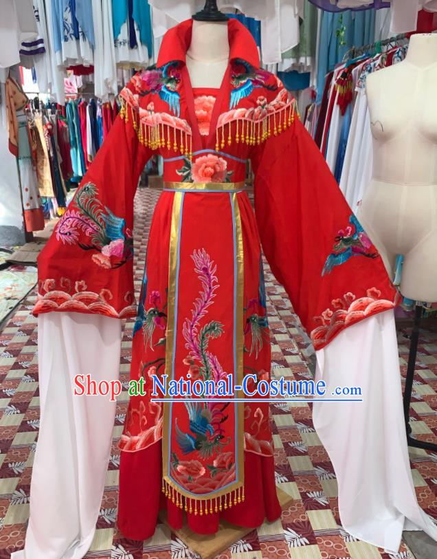 China Ancient Empress Garment Costumes Huangmei Opera Queen Red Dress Outfits Traditional Peking Opera Diva Clothing