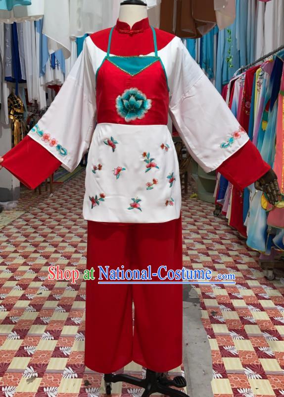 China Ancient Country Woman Garment Costumes Shaoxing Opera Village Lady Red Outfits Traditional Peking Opera Xiaodan Clothing