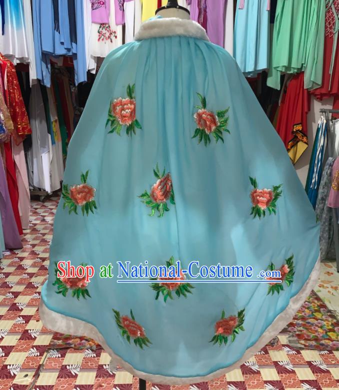 China Traditional Peking Opera Diva Clothing Ancient Noble Lady Garment Costume Shaoxing Opera Actress Embroidered Blue Mantle