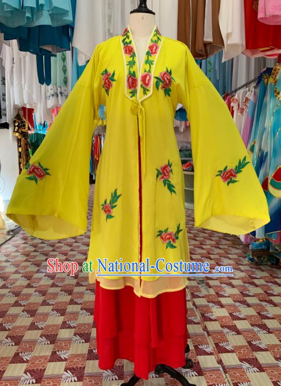 China Huangmei Opera Actress Yellow Dress Outfits Traditional Peking Opera Hua Tan Clothing Ancient Young Woman Garment Costume