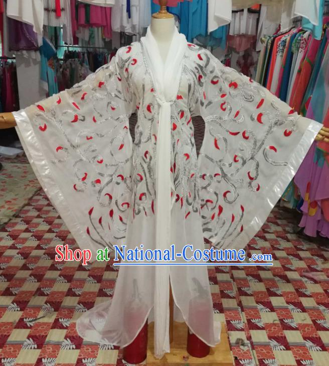 China Shaoxing Opera Bai Suzhen White Dress Outfits Traditional Peking Opera Distressed Woman Clothing Ancient Empress Garment Costumes