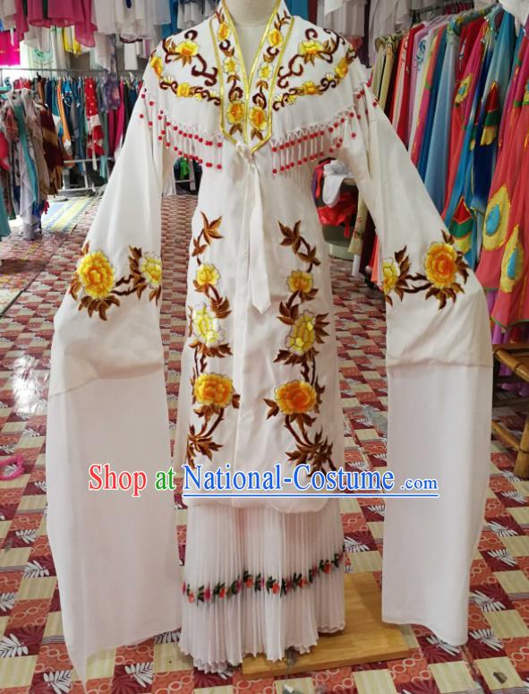 China Shaoxing Opera Diva White Dress Outfits Traditional Peking Opera Hua Tan Clothing Ancient Palace Lady Garment Costumes