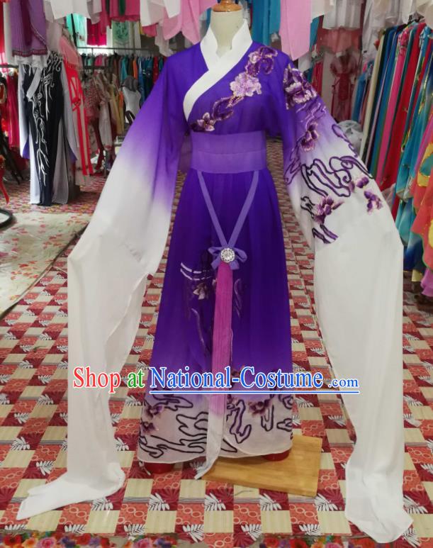 China Traditional Peking Opera Diva Clothing Ancient Young Mistress Garment Costumes Shaoxing Opera Actress Purple Water Sleeve Dress Outfits