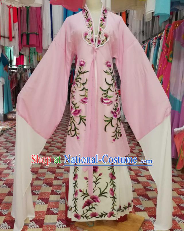 China Shaoxing Opera Young Beauty Pink Dress Outfits Traditional Peking Opera Qingyi Clothing Ancient Princess Garment Costumes