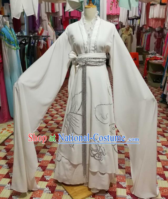 China Traditional Peking Opera Actress Clothing Ancient Widow Garment Costumes Huangmei Opera Distressed Woman White Dress Outfits