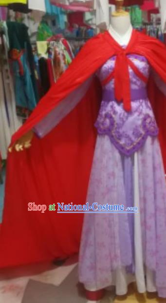 China Ancient Swordswoman Garment Costumes Shaoxing Opera Imperial Concubine Purple Dress Outfits Traditional Peking Opera Actress Clothing