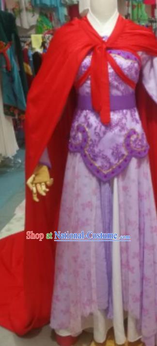 China Ancient Swordswoman Garment Costumes Shaoxing Opera Imperial Concubine Purple Dress Outfits Traditional Peking Opera Actress Clothing