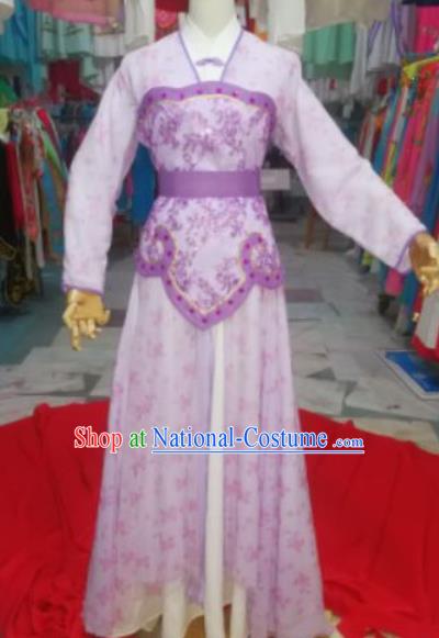 China Ancient Swordswoman Garment Costumes Shaoxing Opera Imperial Concubine Purple Dress Outfits Traditional Peking Opera Actress Clothing