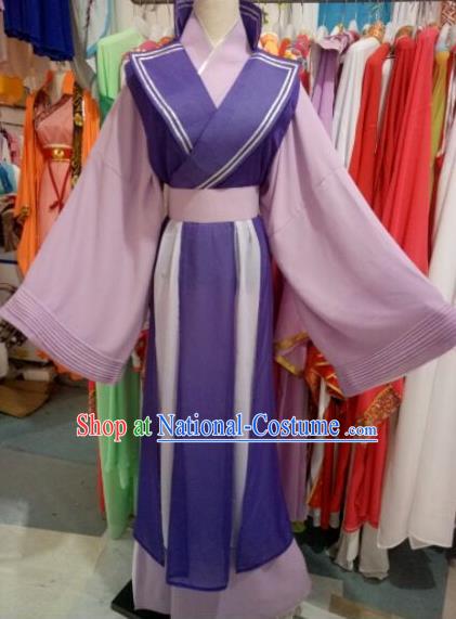 China Traditional Opera Butterfly Love Liang Shanbo Clothing Shaoxing Opera Scholar Garments Beijing Opera Xiaosheng Purple Robe Uniforms