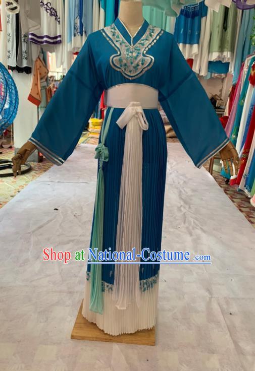 China Shaoxing Opera Actress Blue Dress Outfits Traditional Peking Opera Qingyi Clothing Ancient Village Woman Garment Costumes