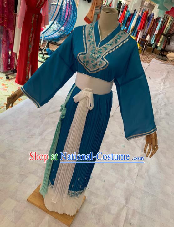 China Shaoxing Opera Actress Blue Dress Outfits Traditional Peking Opera Qingyi Clothing Ancient Village Woman Garment Costumes