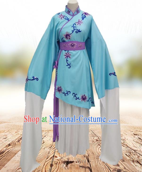 China Traditional Yue Opera Beauty Blue Dress Outfits Peking Opera Hua Tan Clothing Ancient Young Woman Garment Costumes