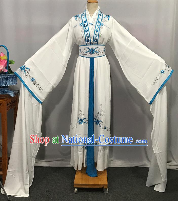 China Peking Opera Diva Clothing Ancient Young Beauty Garment Costumes Traditional Yue Opera Swordswoman White Dress Outfits