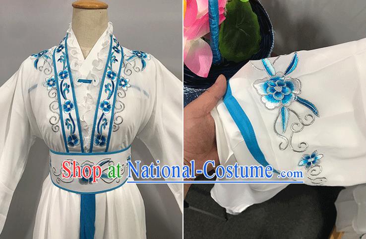 China Peking Opera Diva Clothing Ancient Young Beauty Garment Costumes Traditional Yue Opera Swordswoman White Dress Outfits