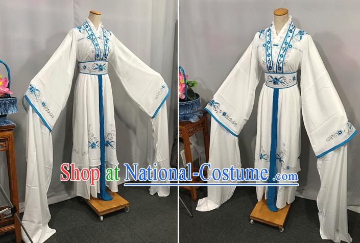 China Peking Opera Diva Clothing Ancient Young Beauty Garment Costumes Traditional Yue Opera Swordswoman White Dress Outfits