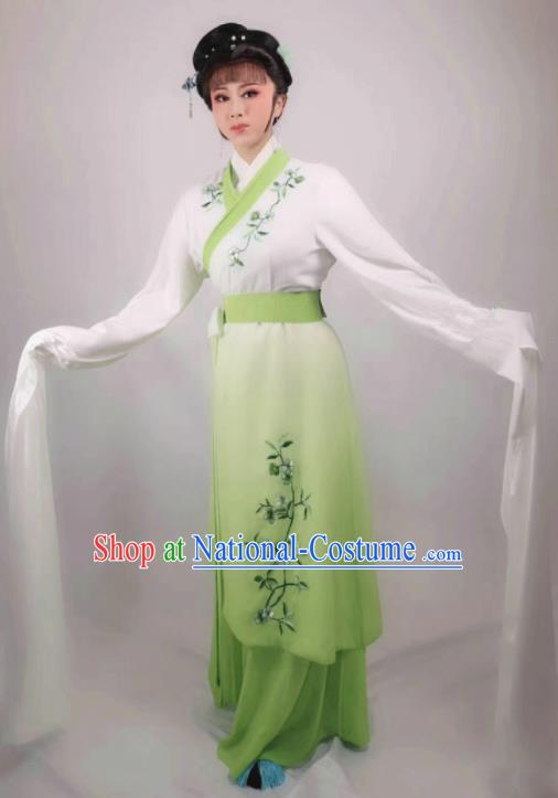 China Traditional Shaoxing Opera Diva Light Green Dress Outfits Peking Opera Actress Clothing Ancient Young Mistress Garment Costumes