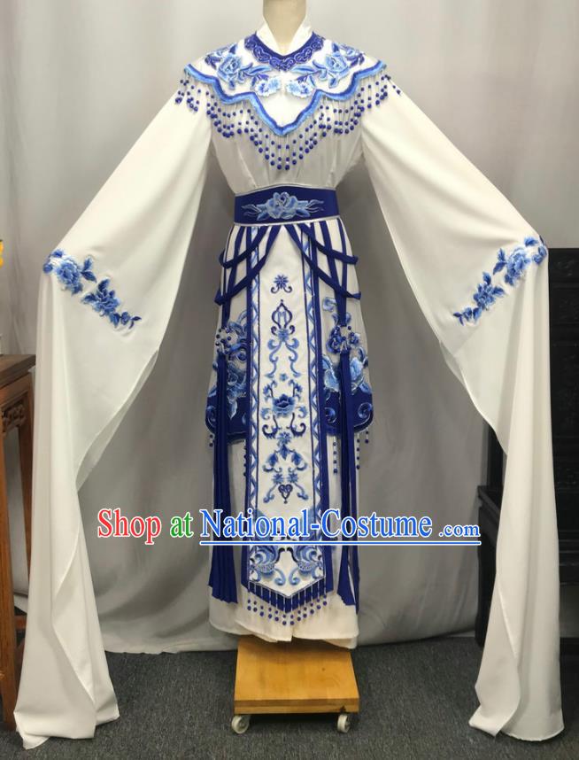 China Traditional Shaoxing Opera Actress Clothing Peking Opera Hua Tan White Dress Outfits Ancient Princess Garment Costumes