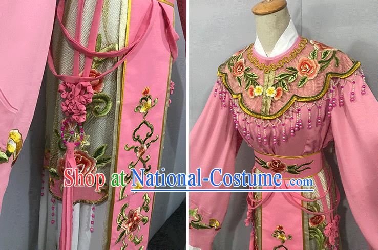 China Ancient Empress Garment Costumes Traditional Shaoxing Opera Actress Clothing Peking Opera Hua Tan Pink Dress Outfits