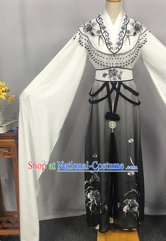 China Ancient Fairy Garment Costumes Traditional Yue Opera Princess Grey Dress Outfits Peking Opera Hua Tan Clothing