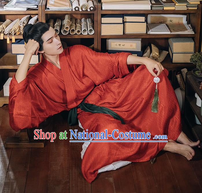 China Song Dynasty Noble Childe Clothing Ancient Royal Prince Garment Costume Traditional Hanfu Red Robe Apparel