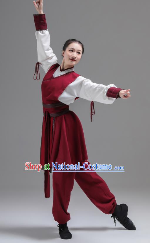 China Kung Fu Dance Fashion Classical Dance Clothing Women Martial Arts Performance Costume Sword Dance Red Uniforms