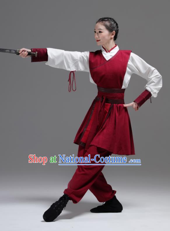 China Kung Fu Dance Fashion Classical Dance Clothing Women Martial Arts Performance Costume Sword Dance Red Uniforms