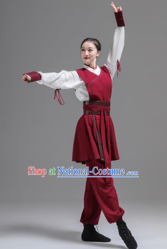 China Kung Fu Dance Fashion Classical Dance Clothing Women Martial Arts Performance Costume Sword Dance Red Uniforms