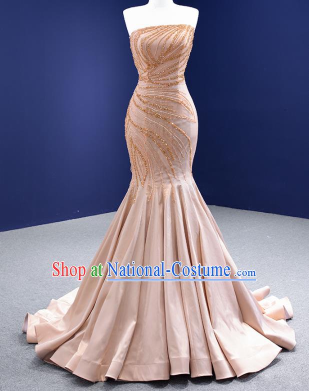 Custom Stage Performance Garment Costume Bridal Gown Wedding Dress Bride Champagne Fishtail Dress