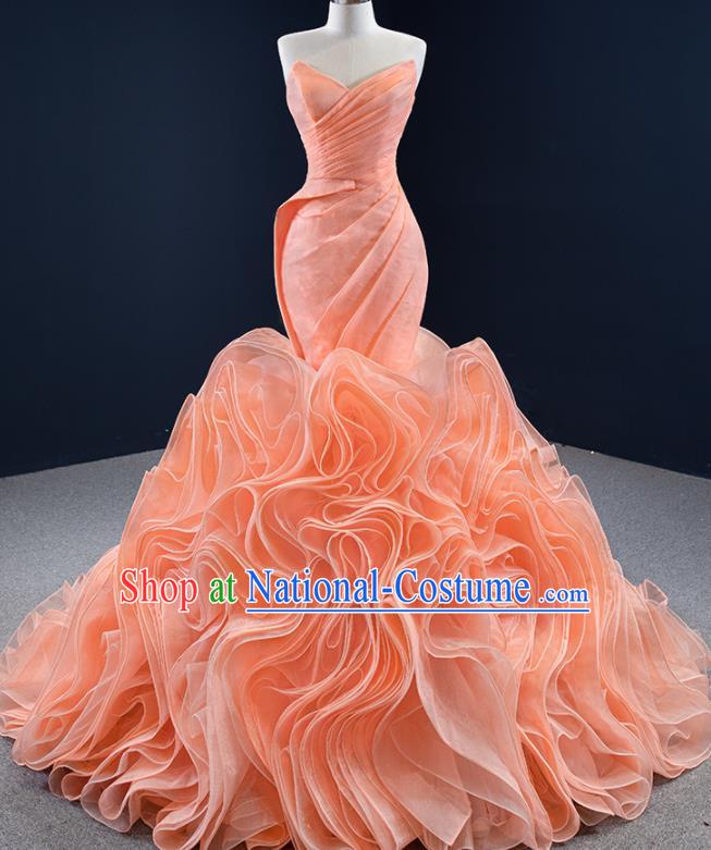 Custom Vintage Flowers Fishtail Wedding Dress Luxury Formal Garment Compere Orange Full Dress Catwalks Princess Costume Ceremony Bride Clothing