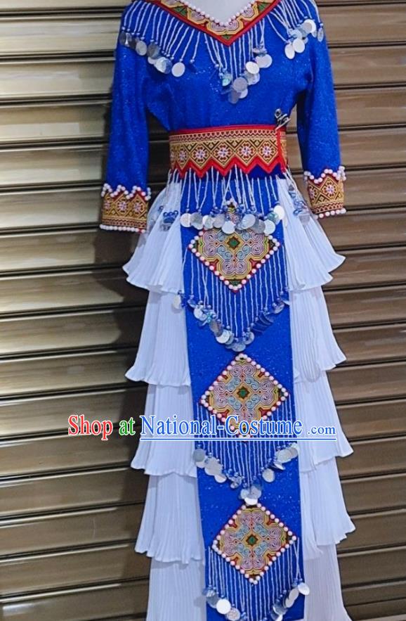 China Yunnan Minority Wedding Garments Miao Nationality Bride Costumes Ethnic Performance Clothing Traditional Hmong Folk Dance Skirt Outfits