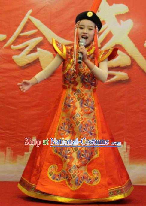 Chinese Mongolian Nationality Girl Clothing Traditional Ethnic Stage Performance Red Dress Outfits Mongol Minority Folk Dance Apparels