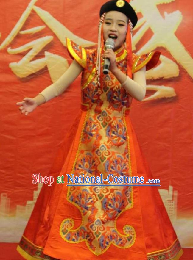 Chinese Mongolian Nationality Girl Clothing Traditional Ethnic Stage Performance Red Dress Outfits Mongol Minority Folk Dance Apparels