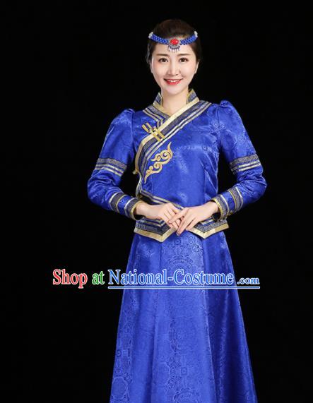 China Mongol Minority Fashion Mongolian Performance Clothing Moggol Nationality Female Informal Costume Ethnic Folk Dance Royalblue Dress